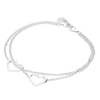Sterling Silver Bracelet 7.5" double open heart on chain with extender