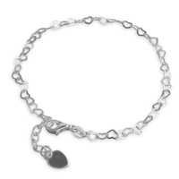 Sterling Silver Anklet 25cm/10in small open hearts
