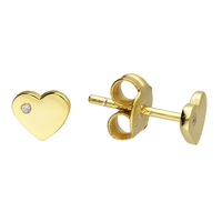 Sterling Silver Earring Yellow gold plated cubic zirconia in flat heart stud