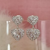 Sterling Silver Earring Cubic zirconia small and large heart stud drop