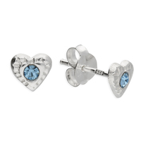 Sterling Silver Earring Small blue crystal textured heart stud