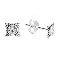 Sterling Silver Earring Small rub over crystal petal square stud