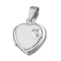 Sterling Silver Locket Heart with small raised offset heart