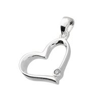 Sterling Silver Pendant Open heart with rub-over cubic zirconia