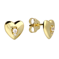 Sterling Silver Earring Yellow gold plated graduated white cubic zirconia heart stud