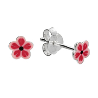 Sterling Silver Earring Tiny pink enamelled flower stud