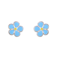 Sterling Silver Earring Blue enamel flower stud