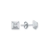 STERLING SILVER SQUARE CZ SOLITAIRE STUD EARRINGS 4mm