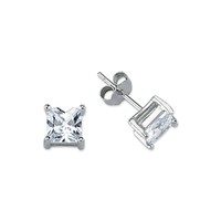 STERLING SILVER PRINCESS CUBIC ZIRCONIA SOLITAIRE STUD EARRINGS 6MM