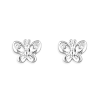 Sterling Silver Earring Outline butterfly with cubic zirconia in wing stud