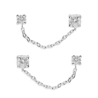 Sterling Silver Earring Small and larger cubic zirconia double stud with linked chain