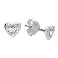 Sterling Silver Earring Small crystal textured heart stud