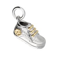 Sterling Silver Pendant 2-tone cute boot with flower