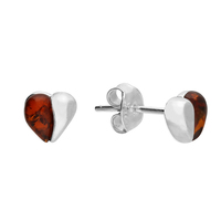 Sterling Silver Earring Cognac amber split heart stud