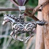 Sterling Silver Oxidized Horse and Swirl Pendant