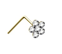 9CT GOLD CRYSTAL DAISY FLOWER NOSE STUD 4MM