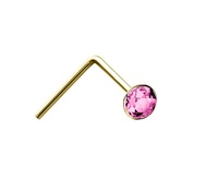 9CT GOLD PINK CRYSTAL SOLITAIRE NOSE STUD 2MM