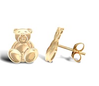 9CT YELLOW GOLD HAPPY TEDDY BEAR STUD EARRINGS
