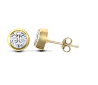 9CT GOLD CUBIC ZiRCONIA RUB OVER SOLITAIRE STUD EARRINGS, 6mm