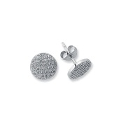 STERLING SILVER CUBIC ZIRCONIA PAVE BUTTON STUD EARRINGS 9MM