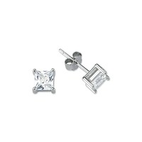 STERLING SILVER PRINCESS CUT CUBIC ZIRCONIA  SOLITAIRE STUD EARRINGS 5MM