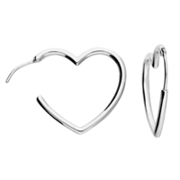 Sterling Silver Earring Rhodium-plated open heart hinged hoop