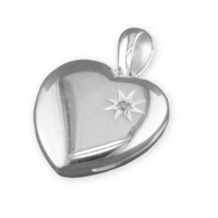 Sterling Silver Locket Heart with off-set star-set diamond