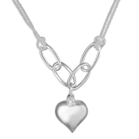 Sterling Silver Necklace 43cm/16.5in Puffed Heart on Oval Links