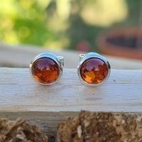 Sterling Silver Earring Cognac Amber Small Round Stud