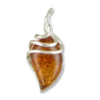 Sterling Silver Pendant Cognac Amber with Swirls