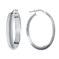 Silver Oval D-Shape Hoop Earrings
