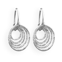 Sterling Silver Earring Small multi-tier diamond-cut circles hook-in drop