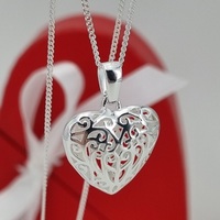Sterling Silver Filigree Heart Pendant & Chain