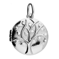 Cubic zirconia Tree of Life textured locket with a rhodium finish