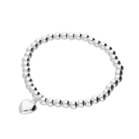 Sterling Silver Bracelet 5.5" Elasticated Beads with a Heart