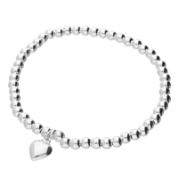 Sterling Silver Bracelet 7" Elasticated Beads with a Heart