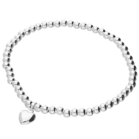 Sterling Silver Bracelet 8" Elasticated Beads with a Heart