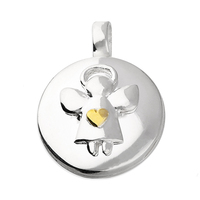 Sterling Silver Locket Two-Tone silver angel with a Yellow Gold Plated Heart
