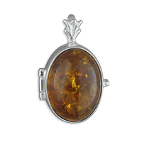 Sterling Silver Oval Locket with Cognac Amber
