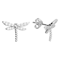 Sterling Silver Earrings with Cubic zirconia Dragonfly Stud