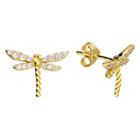 Sterling Silver Earring Yellow gold plated cubic zirconia dragonfly stud