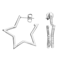 Sterling Silver Earring Open Star Cubic Zirconia Stud Hoop