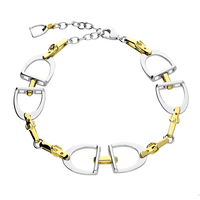 Sterling Silver Bracelet Two Tone Rhodium Stirrup with Yellow Gold Plated Strap and Buckle