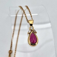 Pre-Owned 9ct Yellow Gold Diamond and Cabochon Ruby Necklace