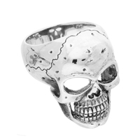 Sterling Silver Ring Oxidised Large Grinning Skull