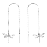 Sterling Silver Earring Cubic Zirconia Dragonfly Pull Through