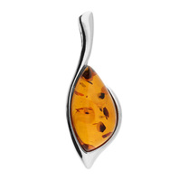 Sterling Silver Pendant Cognac Amber Abstract Ellipse