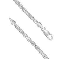 Sterling Silver Chain 18in Solid Diamond-Cut Rope