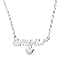 Sterling Silver Necklace 41-46cm extender. 'Amour' wording with a  Heart Charm