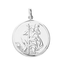 Sterling Silver St Christopher 23mm Plain Round Single Sided